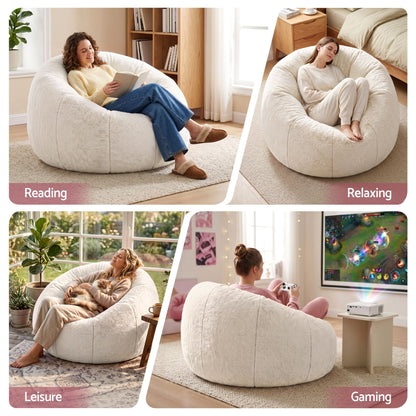 Artiss Bean Bag Chair Cover (No Filler) Soft Faux Fur Beanbag Cover Large Round Stuffed Animal Storage Bean Bag Cover Washable Lazy Sofa Cover for Adults Kids Teens, Beige-Furniture > Sofas > Sofa Accessories-PEROZ Accessories