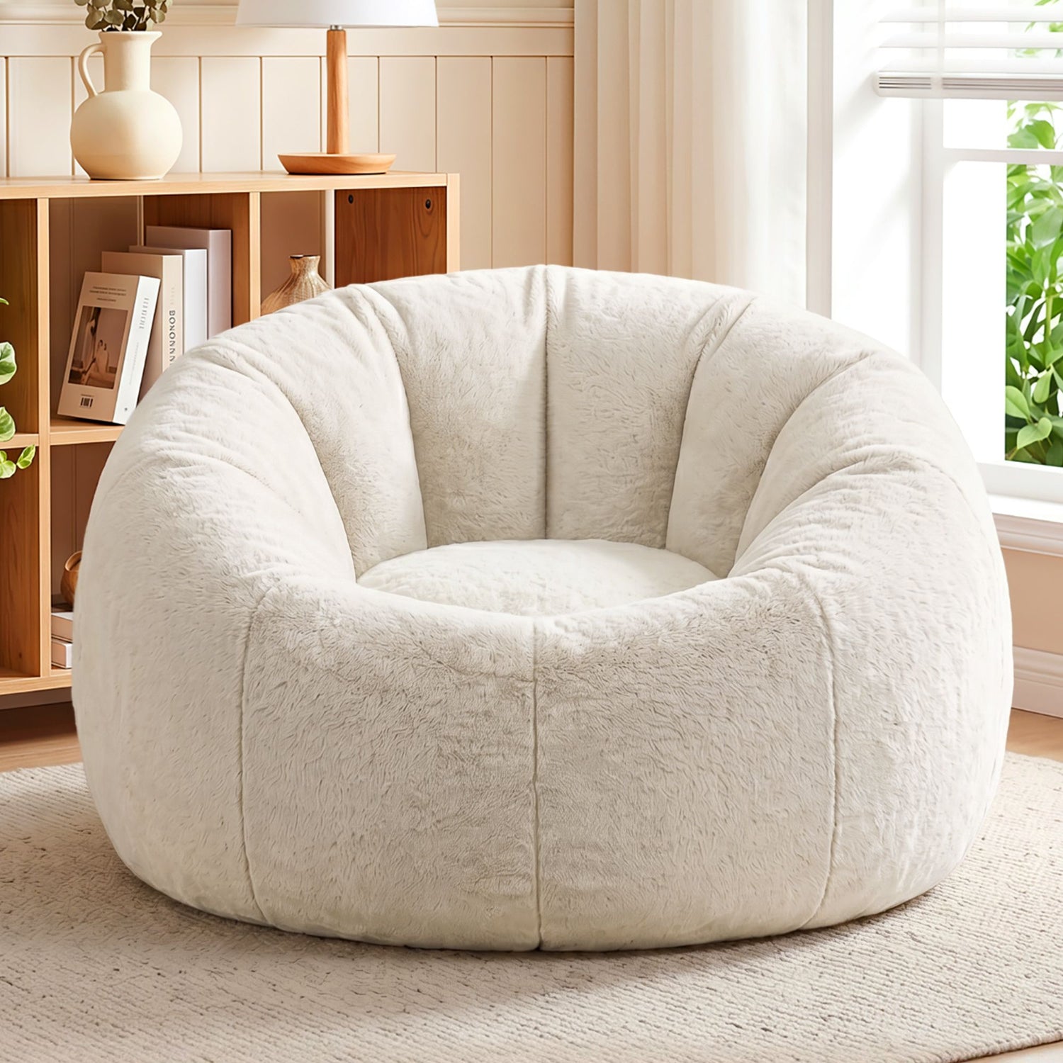Artiss Bean Bag Chair Cover (No Filler) Soft Faux Fur Beanbag Cover Large Round Stuffed Animal Storage Bean Bag Cover Washable Lazy Sofa Cover for Adults Kids Teens, Beige-Furniture > Sofas > Sofa Accessories-PEROZ Accessories