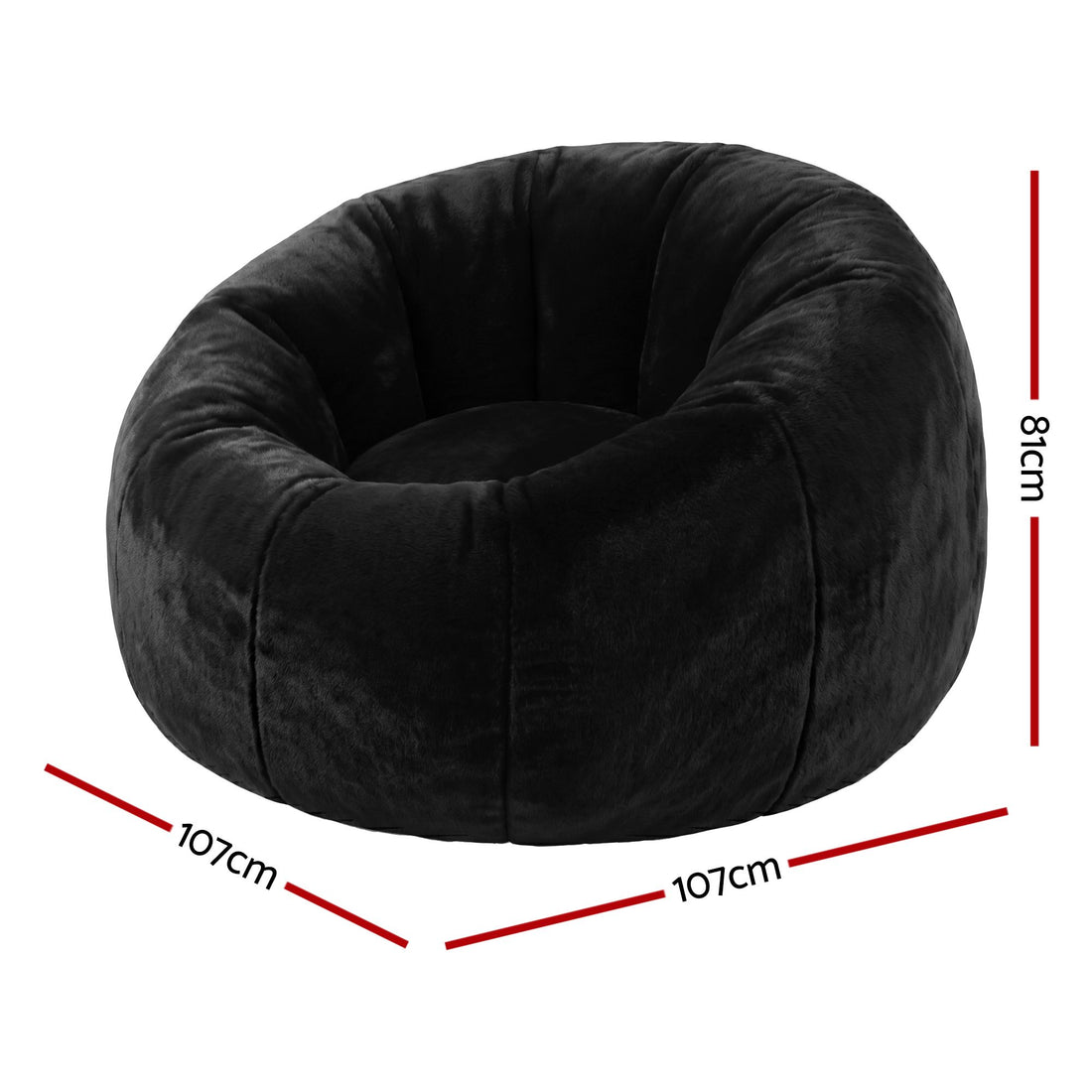 Artiss Bean Bag Chair Cover (No Filler) Soft Faux Fur Beanbag Cover Large Round Stuffed Animal Storage Bean Bag Cover Washable Lazy Sofa Cover for Adults Kids Teens, Black-Furniture > Sofas > Sofa Accessories-PEROZ Accessories