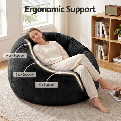 Artiss Bean Bag Chair Cover (No Filler) Soft Faux Fur Beanbag Cover Large Round Stuffed Animal Storage Bean Bag Cover Washable Lazy Sofa Cover for Adults Kids Teens, Black-Furniture > Sofas > Sofa Accessories-PEROZ Accessories