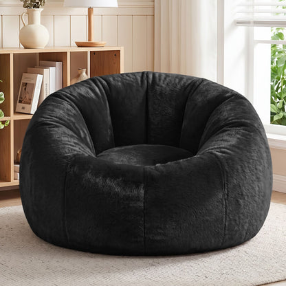 Artiss Bean Bag Chair Cover (No Filler) Soft Faux Fur Beanbag Cover Large Round Stuffed Animal Storage Bean Bag Cover Washable Lazy Sofa Cover for Adults Kids Teens, Black-Furniture > Sofas > Sofa Accessories-PEROZ Accessories