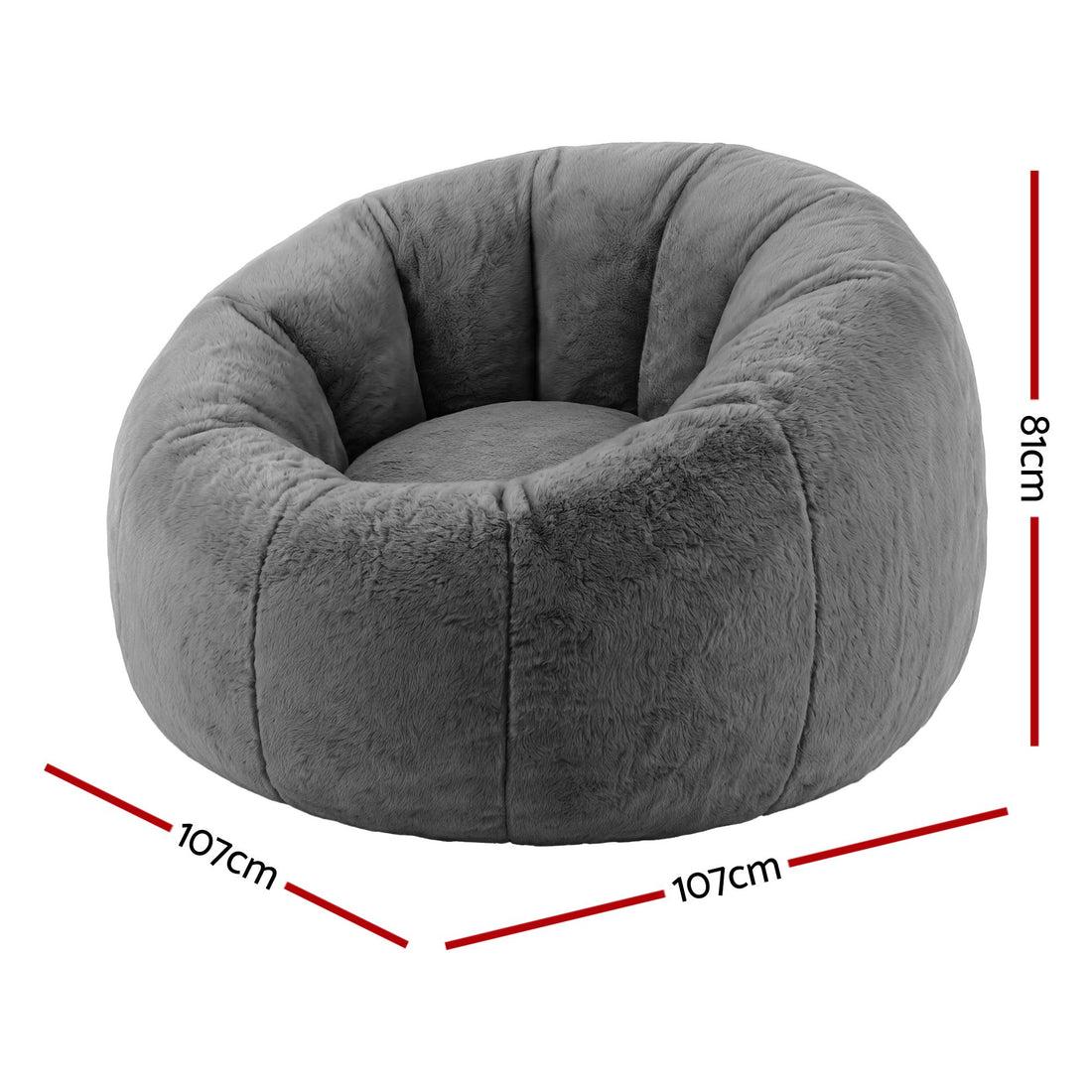 Artiss Bean Bag Chair Cover (No Filler) Soft Faux Fur Beanbag Cover Large Round Stuffed Animal Storage Bean Bag Cover Washable Lazy Sofa Cover for Adults Kids Teens, Grey-Furniture > Sofas > Sofa Accessories-PEROZ Accessories