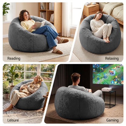 Artiss Bean Bag Chair Cover (No Filler) Soft Faux Fur Beanbag Cover Large Round Stuffed Animal Storage Bean Bag Cover Washable Lazy Sofa Cover for Adults Kids Teens, Grey-Furniture > Sofas > Sofa Accessories-PEROZ Accessories