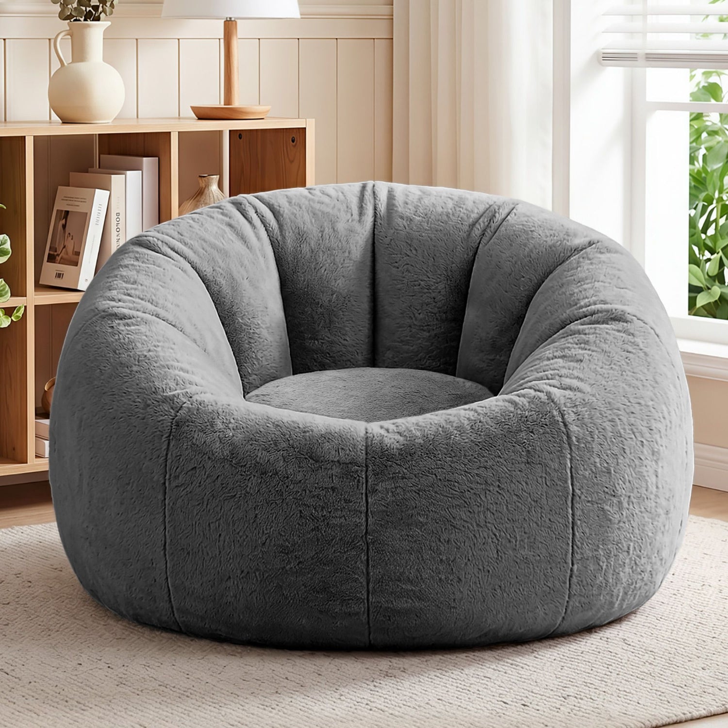 Artiss Bean Bag Chair Cover (No Filler) Soft Faux Fur Beanbag Cover Large Round Stuffed Animal Storage Bean Bag Cover Washable Lazy Sofa Cover for Adults Kids Teens, Grey-Furniture > Sofas > Sofa Accessories-PEROZ Accessories