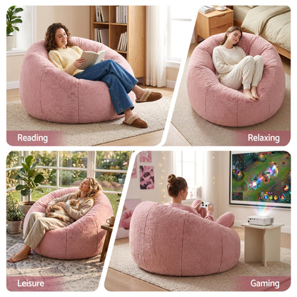 Artiss Bean Bag Chair Cover (No Filler) Soft Faux Fur Beanbag Cover Large Round Stuffed Animal Storage Bean Bag Cover Washable Lazy Sofa Cover for Adults Kids Teens, Pink-Furniture > Sofas > Sofa Accessories-PEROZ Accessories