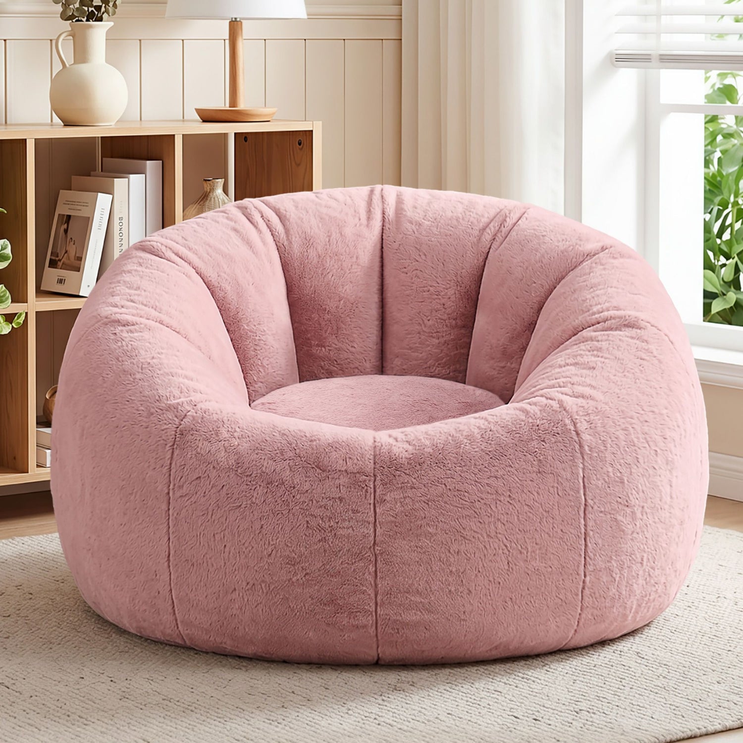 Artiss Bean Bag Chair Cover (No Filler) Soft Faux Fur Beanbag Cover Large Round Stuffed Animal Storage Bean Bag Cover Washable Lazy Sofa Cover for Adults Kids Teens, Pink-Furniture > Sofas > Sofa Accessories-PEROZ Accessories