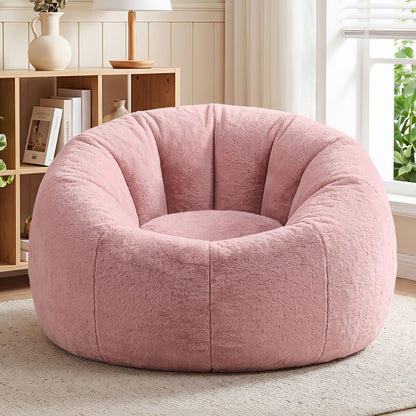 Artiss Bean Bag Chair Cover (No Filler) Soft Faux Fur Beanbag Cover Large Round Stuffed Animal Storage Bean Bag Cover Washable Lazy Sofa Cover for Adults Kids Teens, Pink-Furniture > Sofas > Sofa Accessories-PEROZ Accessories