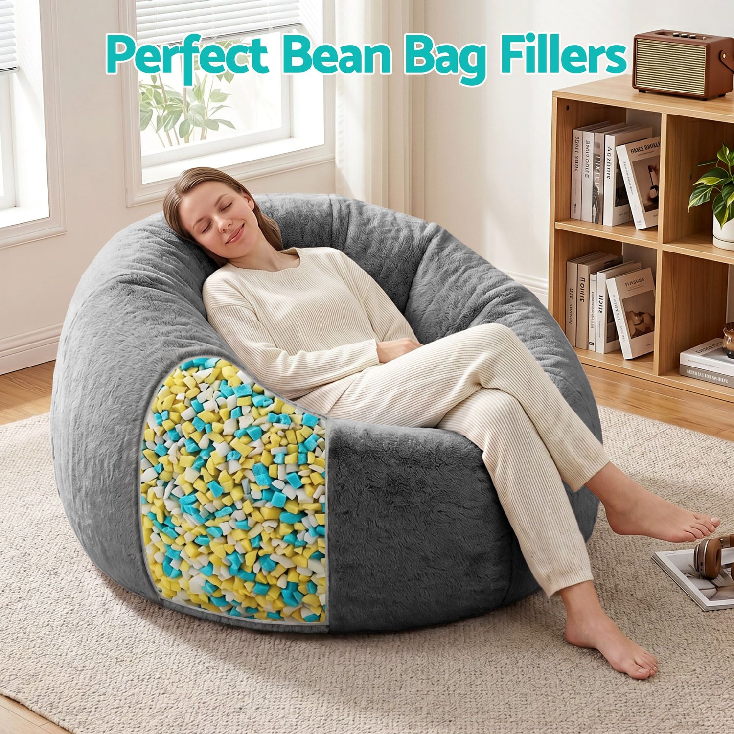 Artiss 20lbs (8.8KG) Bean Bag Filler Shredded Memory Foam Filling High Density Soft Pillow Stuffing for Bean Bag Chair, Couch Cushion, Dog Bed, Stuffed Animals and Arts Crafts-Furniture > Sofas > Sofa Accessories-PEROZ Accessories
