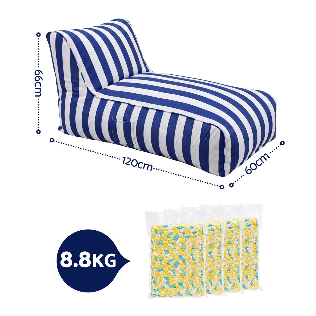 Artiss Outdoor Bean Bag Chair with Filler Splash-Proof Beanbag Lounge DIY Stuffed Animal Storage Bean Bag Washable for Patio Poolside Relaxing, Blue-Furniture > Sofas > Sofa Accessories-PEROZ Accessories