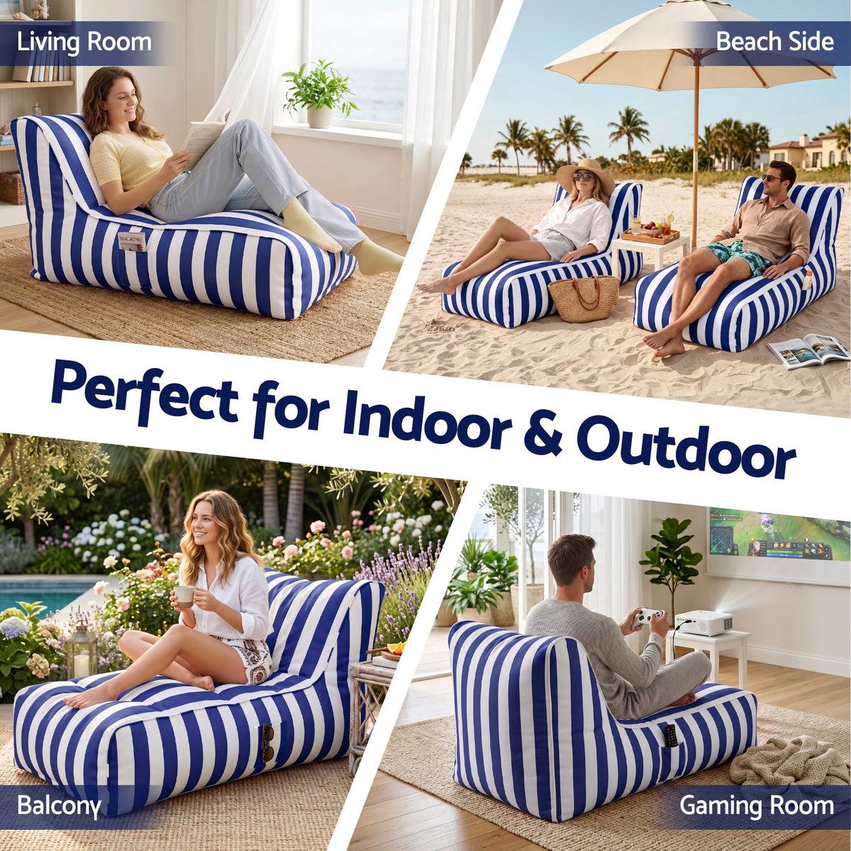 Artiss Outdoor Bean Bag Chair with Filler Splash-Proof Beanbag Lounge DIY Stuffed Animal Storage Bean Bag Washable for Patio Poolside Relaxing, Blue-Furniture > Sofas > Sofa Accessories-PEROZ Accessories