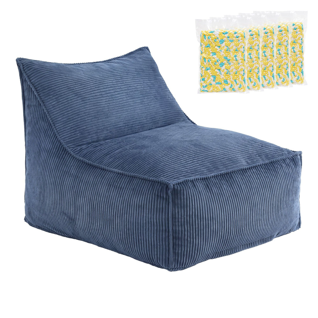 Artiss Bean Bag Chair Cover with Filler Soft Corduroy DIY Stuffed Animal Storage Bean Bag for Adults, Washable Lazy Sofa for Living Room Bedroom, Blue-Furniture > Sofas > Sofa Accessories-PEROZ Accessories