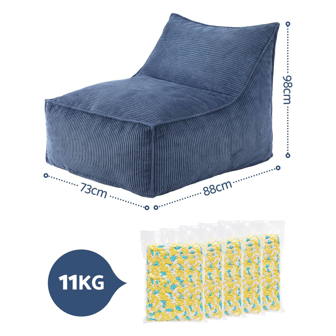 Artiss Bean Bag Chair Cover with Filler Soft Corduroy DIY Stuffed Animal Storage Bean Bag for Adults, Washable Lazy Sofa for Living Room Bedroom, Blue-Furniture > Sofas > Sofa Accessories-PEROZ Accessories