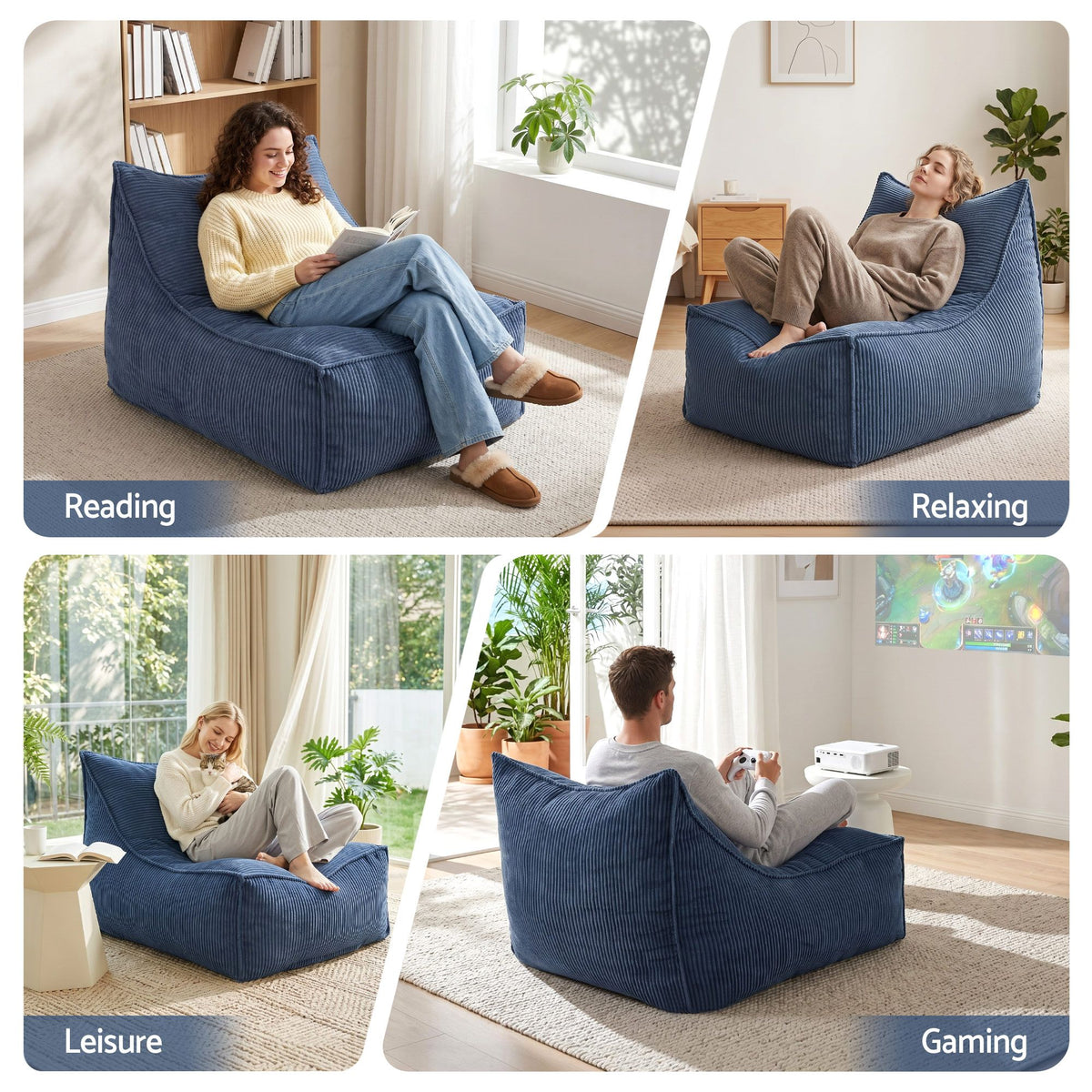 Artiss Bean Bag Chair Cover with Filler Soft Corduroy DIY Stuffed Animal Storage Bean Bag for Adults, Washable Lazy Sofa for Living Room Bedroom, Blue-Furniture > Sofas > Sofa Accessories-PEROZ Accessories