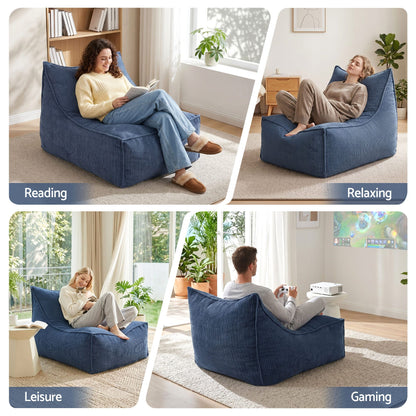 Artiss Bean Bag Chair Cover with Filler Soft Corduroy DIY Stuffed Animal Storage Bean Bag for Adults, Washable Lazy Sofa for Living Room Bedroom, Blue-Furniture > Sofas > Sofa Accessories-PEROZ Accessories