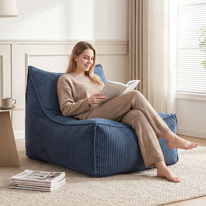 Artiss Bean Bag Chair Cover with Filler Soft Corduroy DIY Stuffed Animal Storage Bean Bag for Adults, Washable Lazy Sofa for Living Room Bedroom, Blue-Furniture > Sofas > Sofa Accessories-PEROZ Accessories