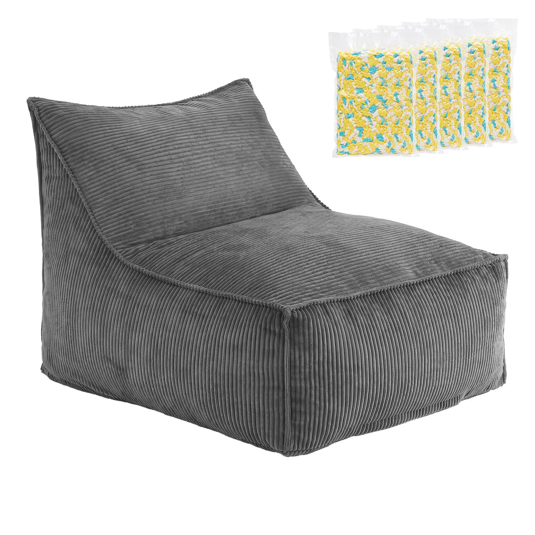 Artiss Bean Bag Chair Cover with Filler Soft Corduroy DIY Stuffed Animal Storage Bean Bag for Adults, Washable Lazy Sofa for Living Room Bedroom, Grey-Furniture > Sofas > Sofa Accessories-PEROZ Accessories