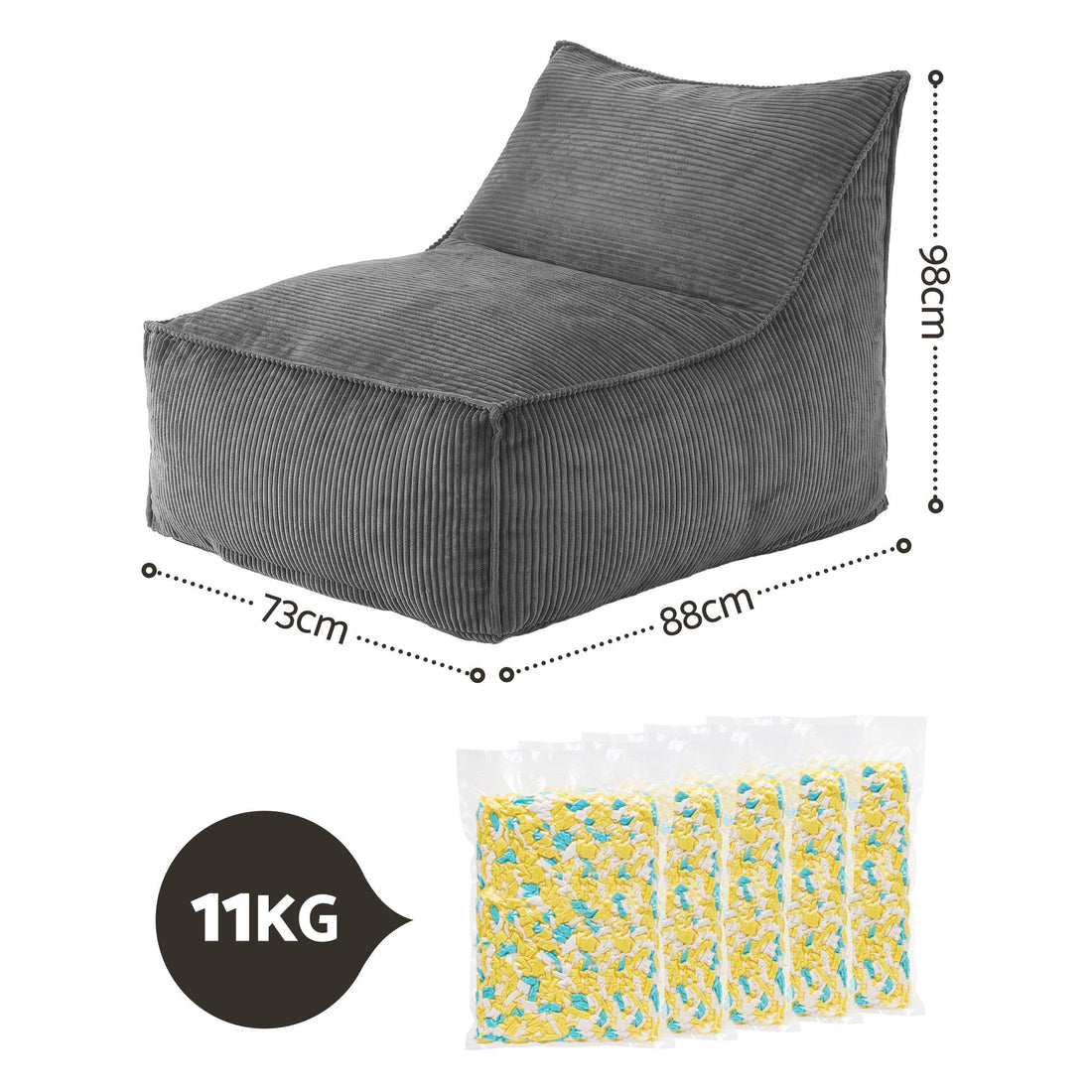 Artiss Bean Bag Chair Cover with Filler Soft Corduroy DIY Stuffed Animal Storage Bean Bag for Adults, Washable Lazy Sofa for Living Room Bedroom, Grey-Furniture > Sofas > Sofa Accessories-PEROZ Accessories