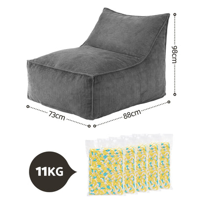 Artiss Bean Bag Chair Cover with Filler Soft Corduroy DIY Stuffed Animal Storage Bean Bag for Adults, Washable Lazy Sofa for Living Room Bedroom, Grey-Furniture > Sofas > Sofa Accessories-PEROZ Accessories