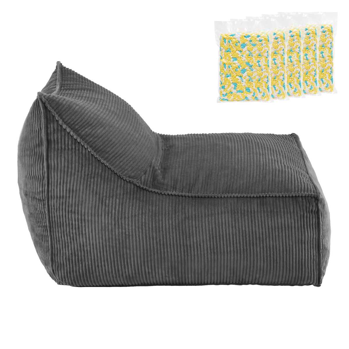Artiss Bean Bag Chair Cover with Filler Soft Corduroy DIY Stuffed Animal Storage Bean Bag for Adults, Washable Lazy Sofa for Living Room Bedroom, Grey-Furniture > Sofas > Sofa Accessories-PEROZ Accessories