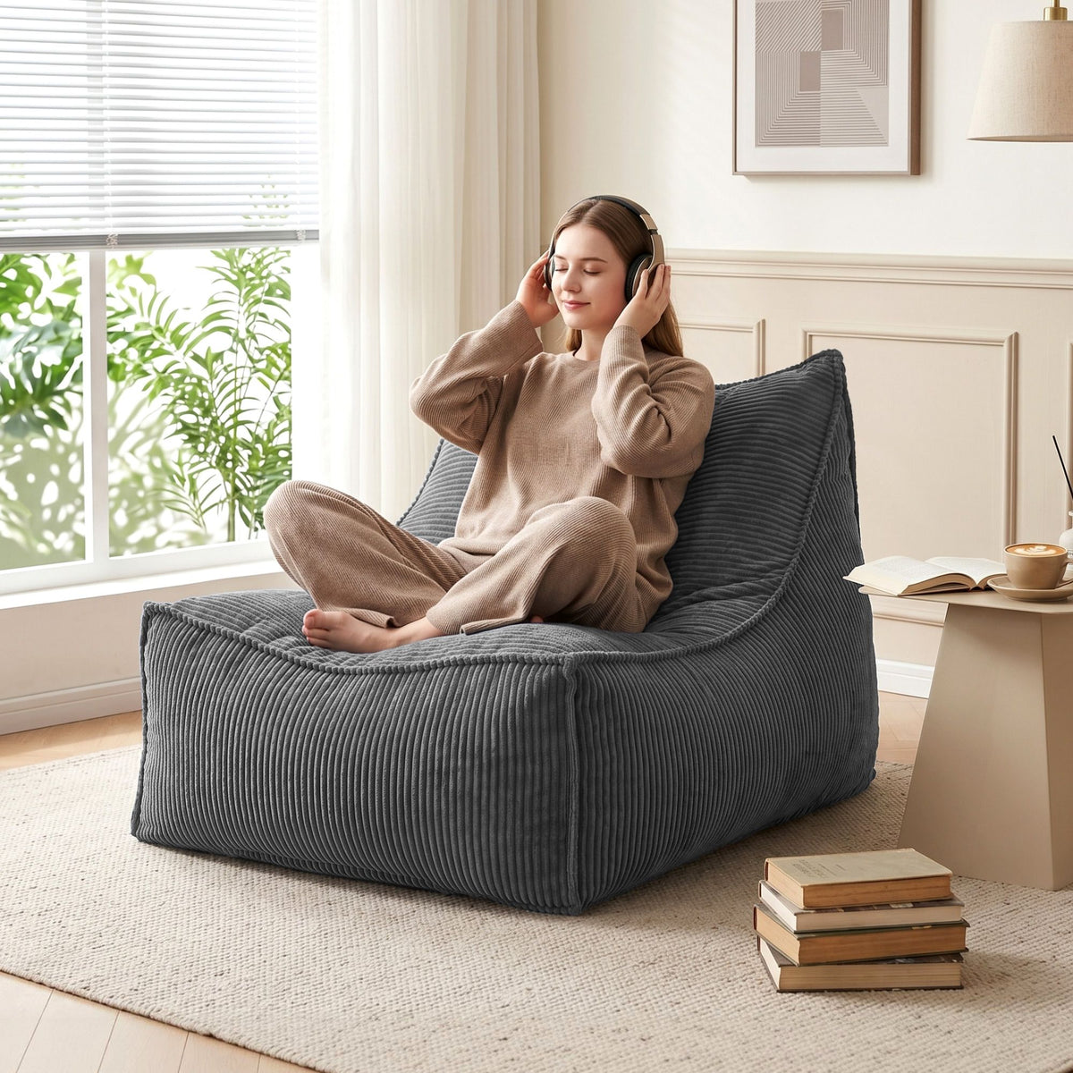 Artiss Bean Bag Chair Cover with Filler Soft Corduroy DIY Stuffed Animal Storage Bean Bag for Adults, Washable Lazy Sofa for Living Room Bedroom, Grey-Furniture > Sofas > Sofa Accessories-PEROZ Accessories