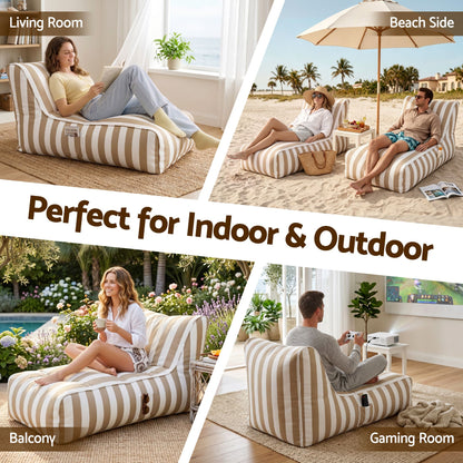 Artiss Outdoor Bean Bag Chair with Filler Splash-Proof Beanbag Lounge DIY Stuffed Animal Storage Bean Bag Washable for Patio Poolside Relaxing, Taupe