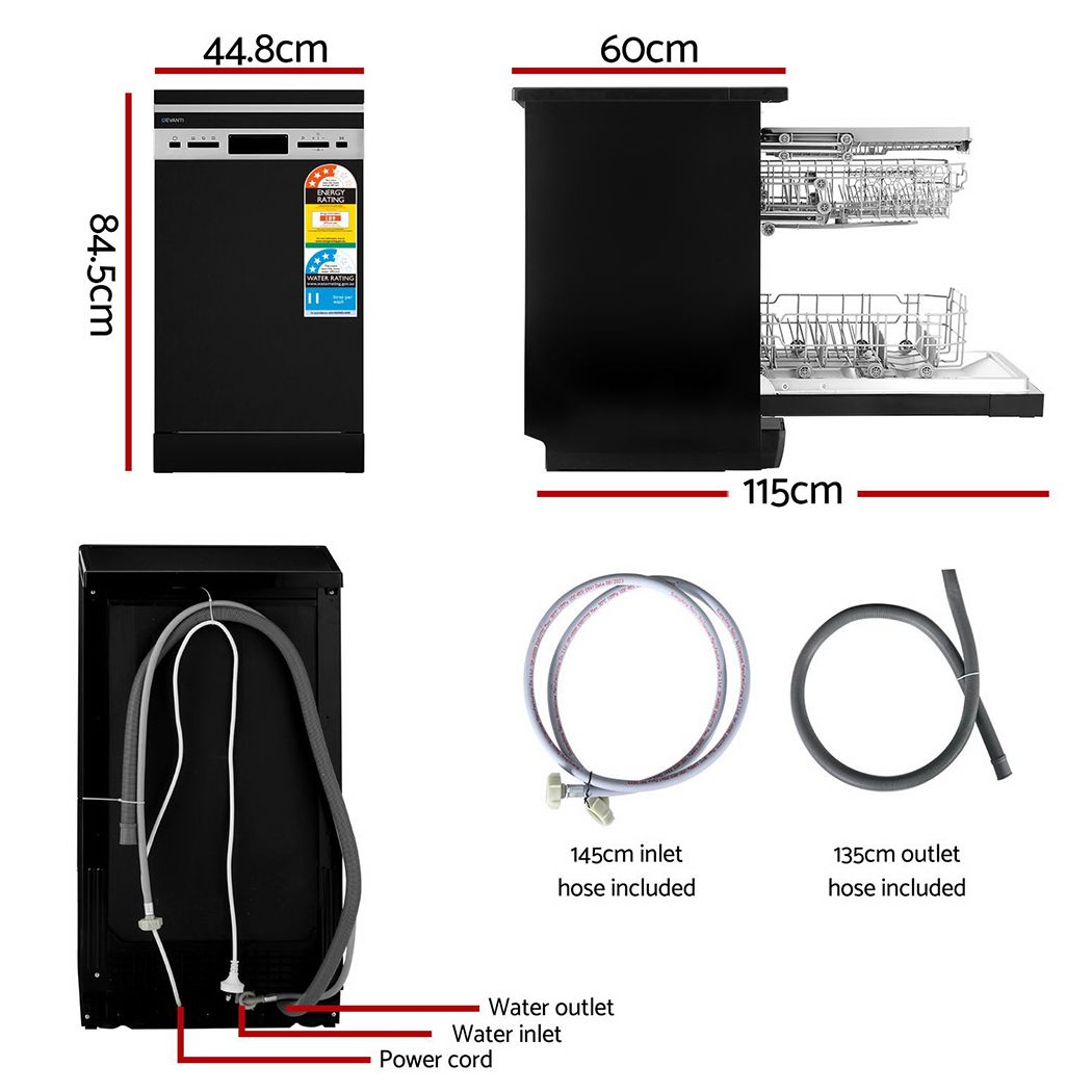 Devanti 10 Place Settings Freestanding Dishwasher Black-Appliances > Kitchen Appliances-PEROZ Accessories