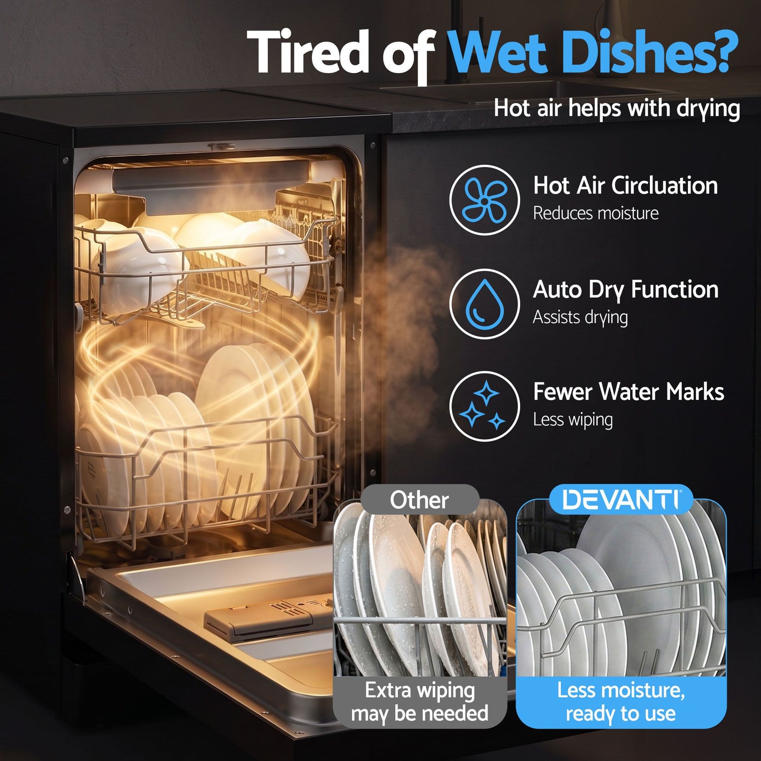 Devanti 10 Place Settings Freestanding Dishwasher Black-Appliances > Kitchen Appliances-PEROZ Accessories
