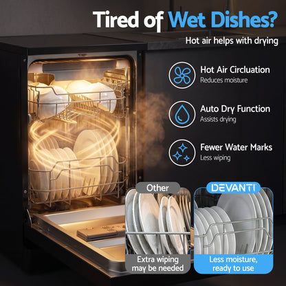 Devanti 10 Place Settings Freestanding Dishwasher Black-Appliances > Kitchen Appliances-PEROZ Accessories