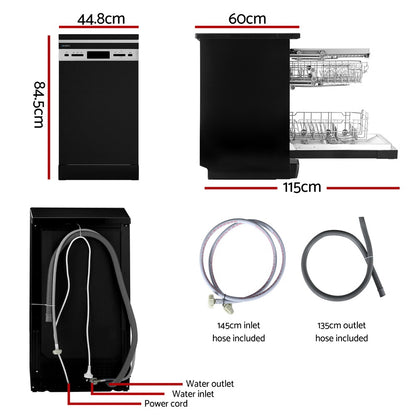 Devanti 10 Place Settings Freestanding Dishwasher Black-Appliances &gt; Kitchen Appliances-PEROZ Accessories