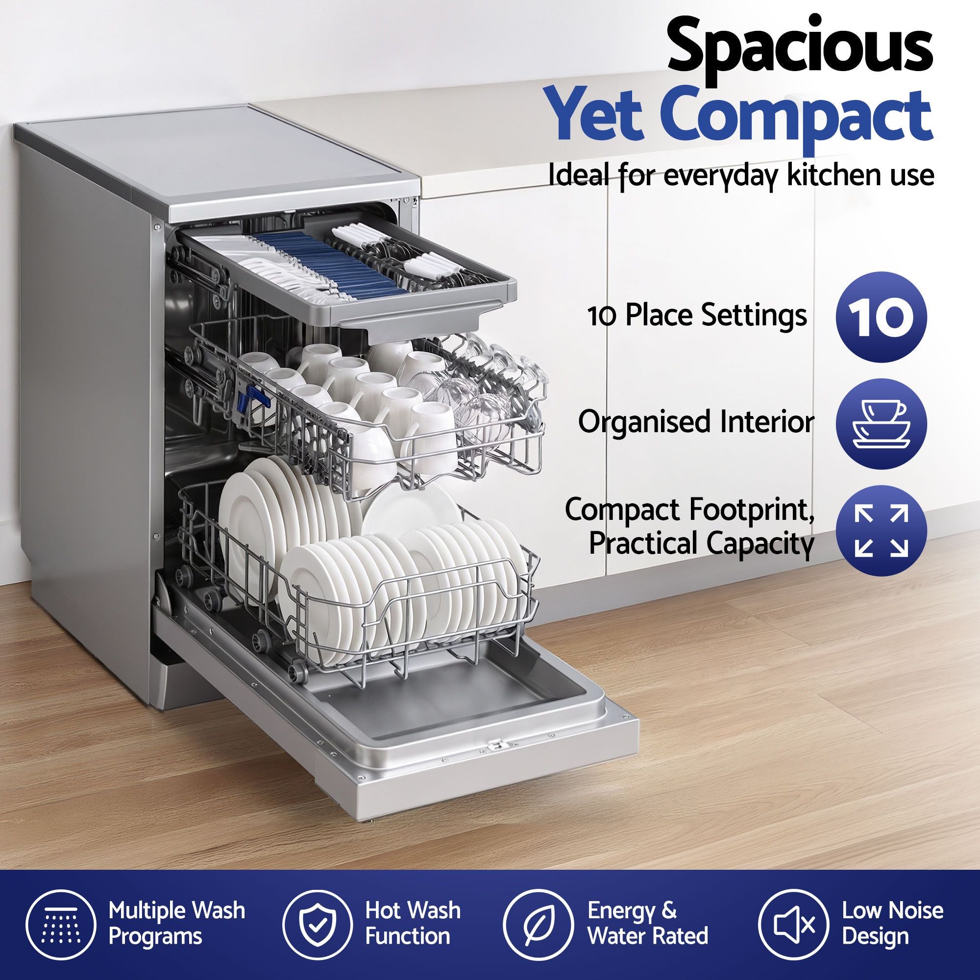 Devanti 10 Place Settings Freestanding Dishwasher Silver-Appliances > Kitchen Appliances > Dishwashers-PEROZ Accessories