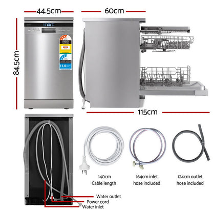 Devanti 10 Place Settings Freestanding Dishwasher Silver-Appliances &gt; Kitchen Appliances &gt; Dishwashers-PEROZ Accessories