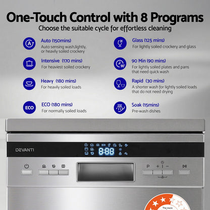 Devanti 10 Place Settings Freestanding Dishwasher Silver-Appliances &gt; Kitchen Appliances &gt; Dishwashers-PEROZ Accessories
