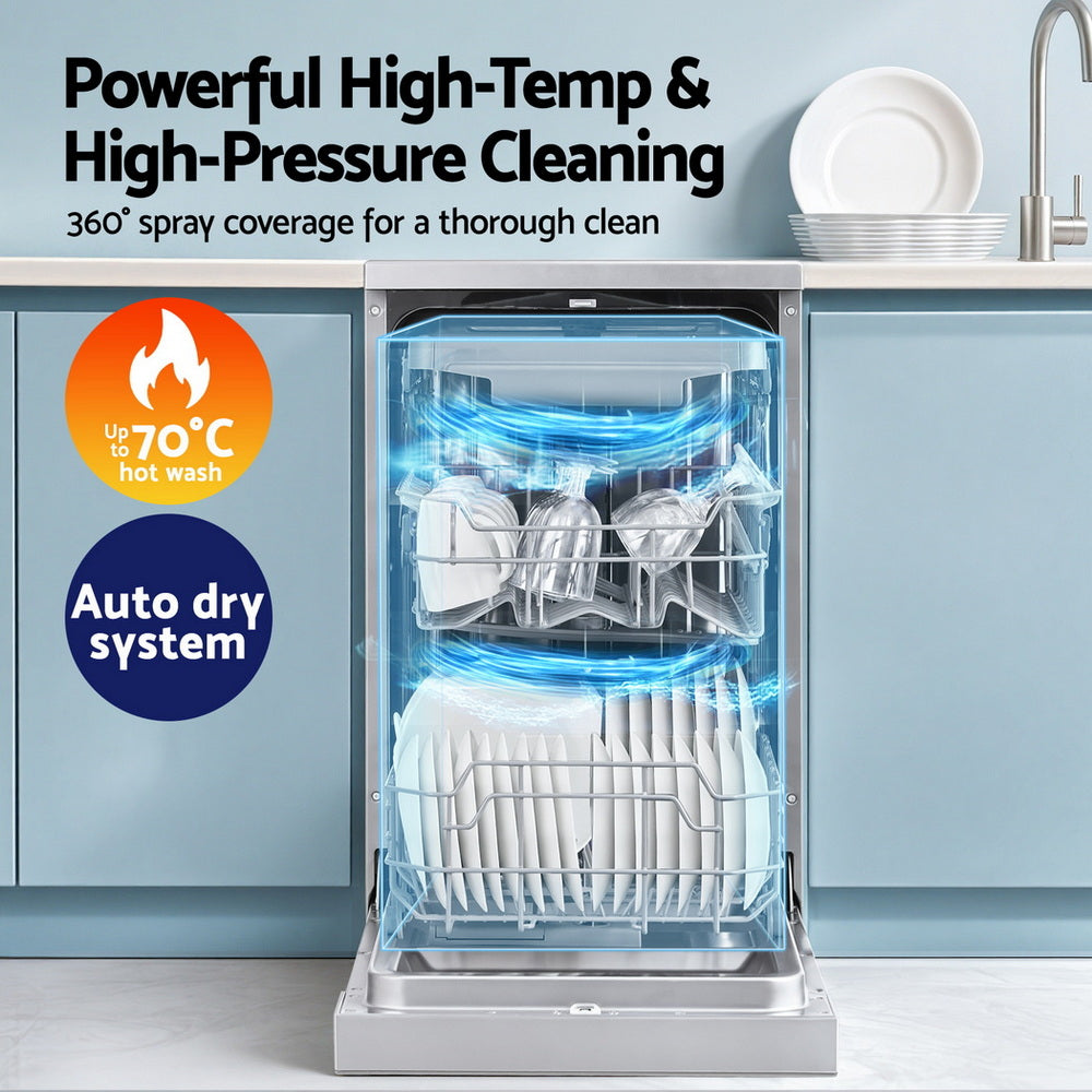 Devanti 10 Place Settings Freestanding Dishwasher Silver-Appliances &gt; Kitchen Appliances &gt; Dishwashers-PEROZ Accessories