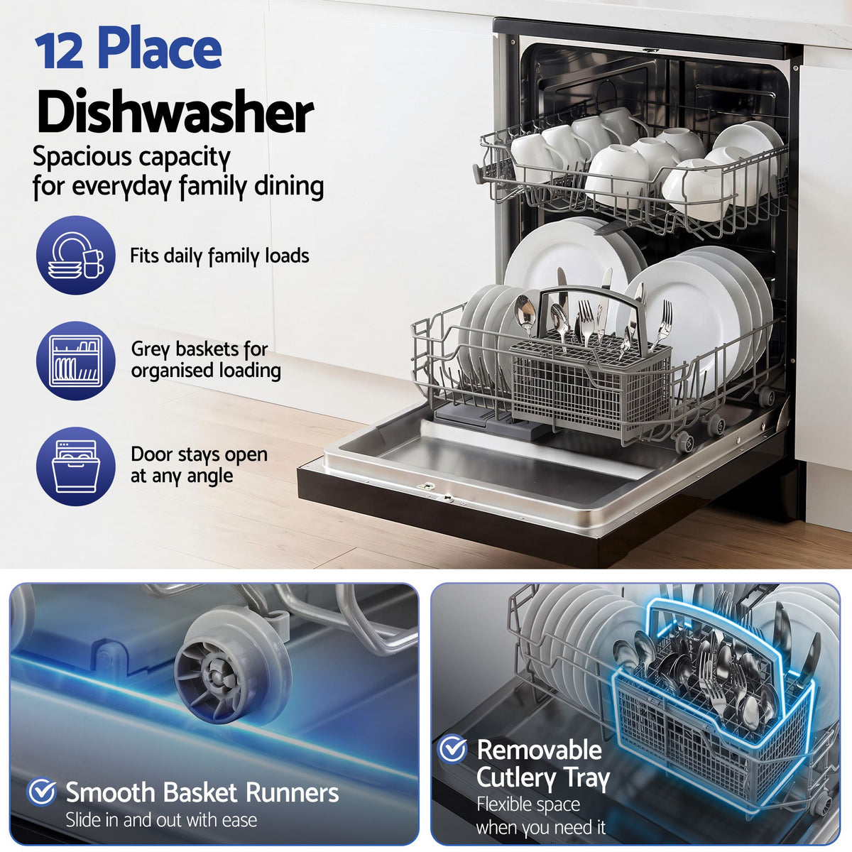 Devanti 12 Place Settings Dishwasher 55cm Freestanding Benchtop Built-In-Appliances > Kitchen Appliances > Dishwashers-PEROZ Accessories