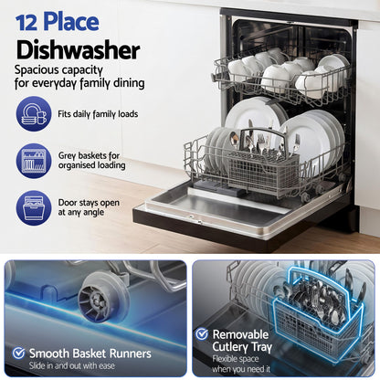 Devanti 12 Place Settings Dishwasher 55cm Freestanding Benchtop Built-In-Appliances > Kitchen Appliances > Dishwashers-PEROZ Accessories