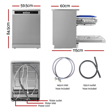 Devanti 60cm 14 Place Settings Freestanding Dishwasher Silver-Appliances &gt; Kitchen Appliances &gt; Dishwashers-PEROZ Accessories