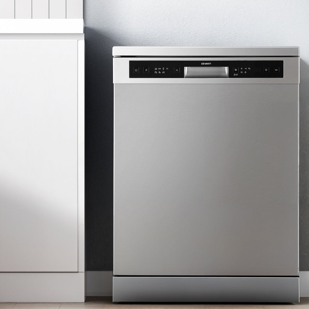 Devanti 60cm 14 Place Settings Freestanding Dishwasher Silver-Appliances &gt; Kitchen Appliances &gt; Dishwashers-PEROZ Accessories