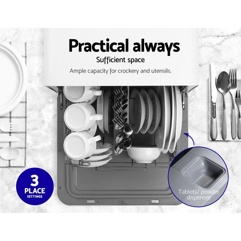 Devanti Benchtop Dishwasher 3 Place Bench Top Countertop Dish Washer Cleaner-Appliances &gt; Kitchen Appliances-PEROZ Accessories