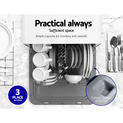Devanti Benchtop Dishwasher 3 Place Bench Top Countertop Dish Washer Cleaner-Appliances &gt; Kitchen Appliances-PEROZ Accessories