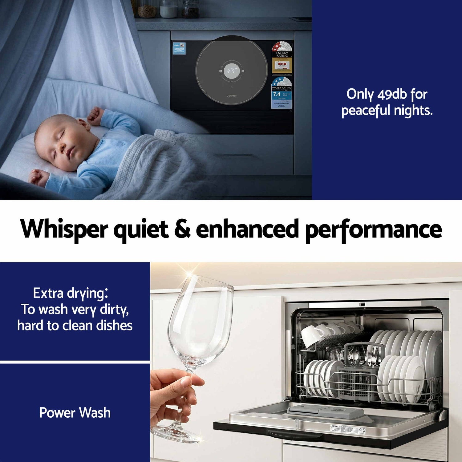 Devanti 6-Place Setting Benchtop Dishwasher 50cm Black-Appliances > Kitchen Appliances > Dishwashers-PEROZ Accessories