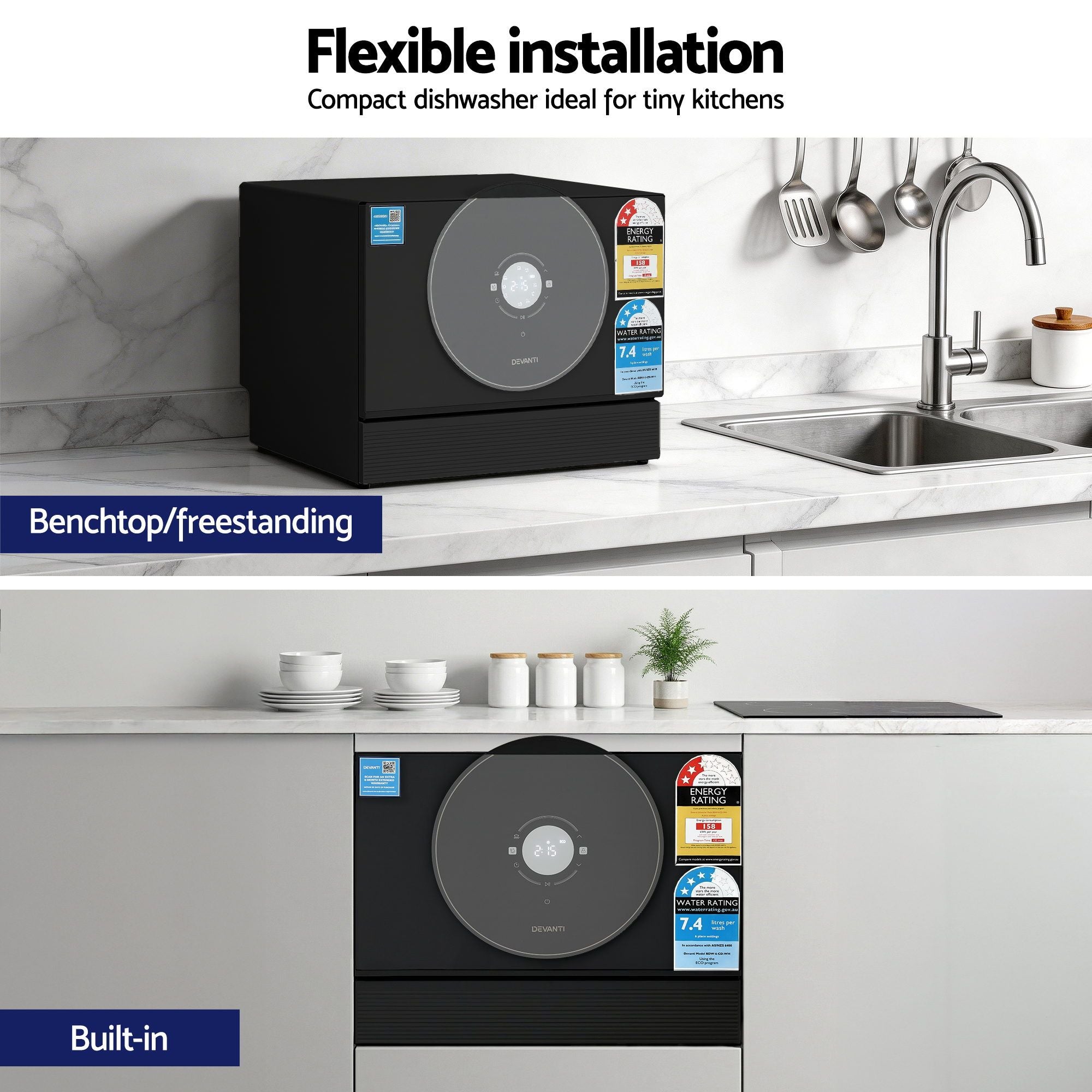 Devanti 6-Place Setting Benchtop Dishwasher 50cm Black-Appliances > Kitchen Appliances > Dishwashers-PEROZ Accessories