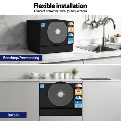 Devanti 6-Place Setting Benchtop Dishwasher 50cm Black-Appliances > Kitchen Appliances > Dishwashers-PEROZ Accessories