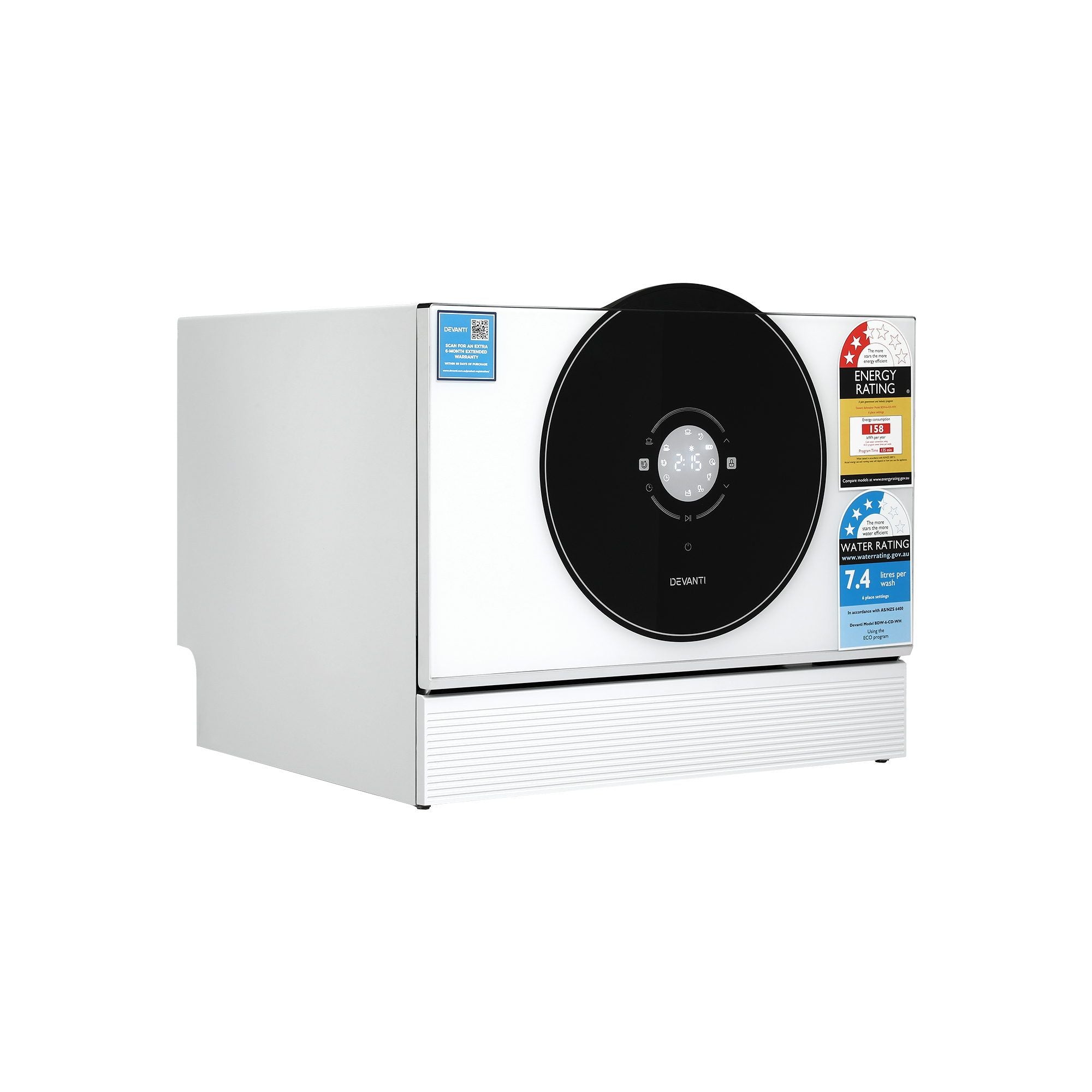 Devanti 6-Place Setting Benchtop Dishwasher 50cm White-Appliances > Kitchen Appliances > Dishwashers-PEROZ Accessories