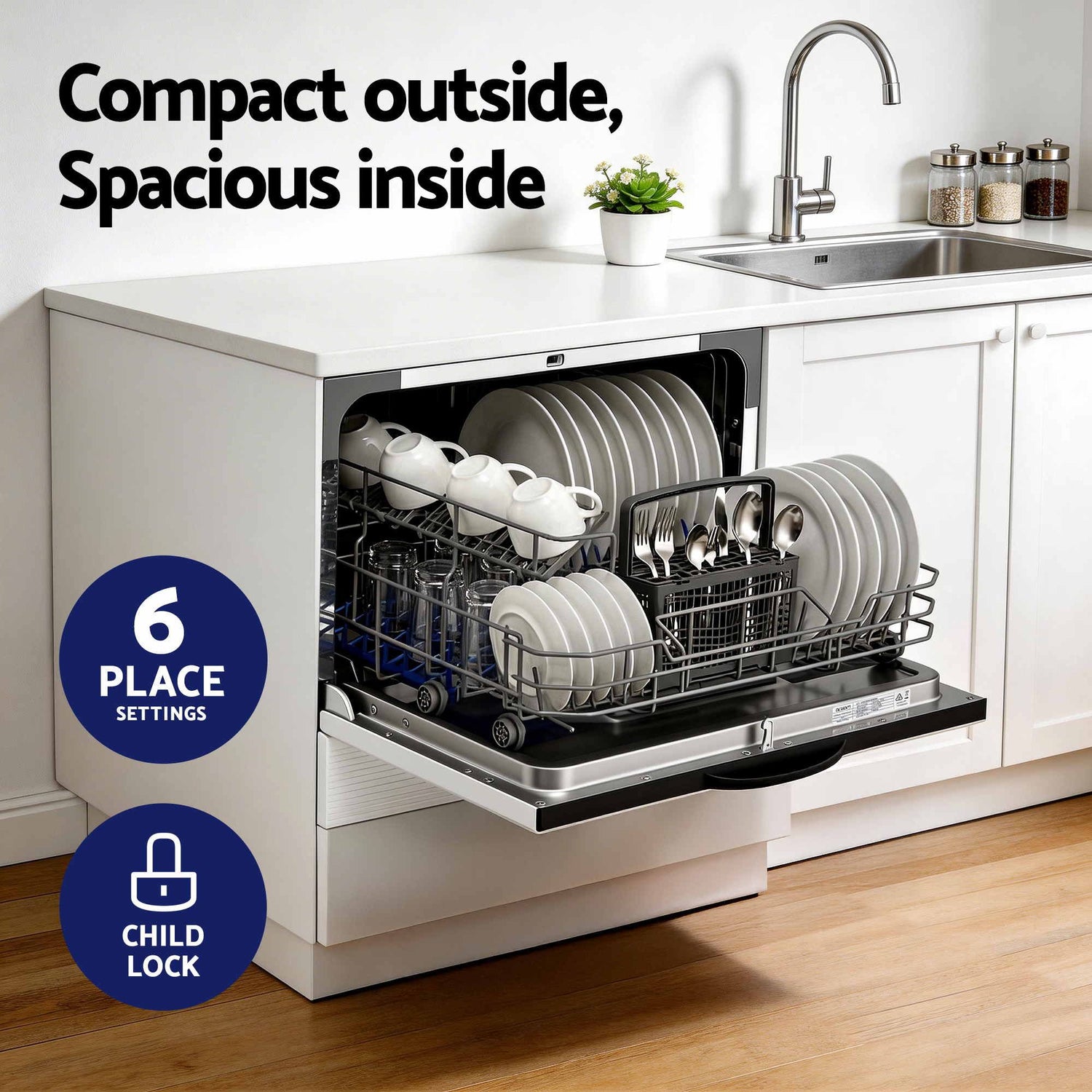 Devanti 6-Place Setting Benchtop Dishwasher 50cm White-Appliances > Kitchen Appliances > Dishwashers-PEROZ Accessories