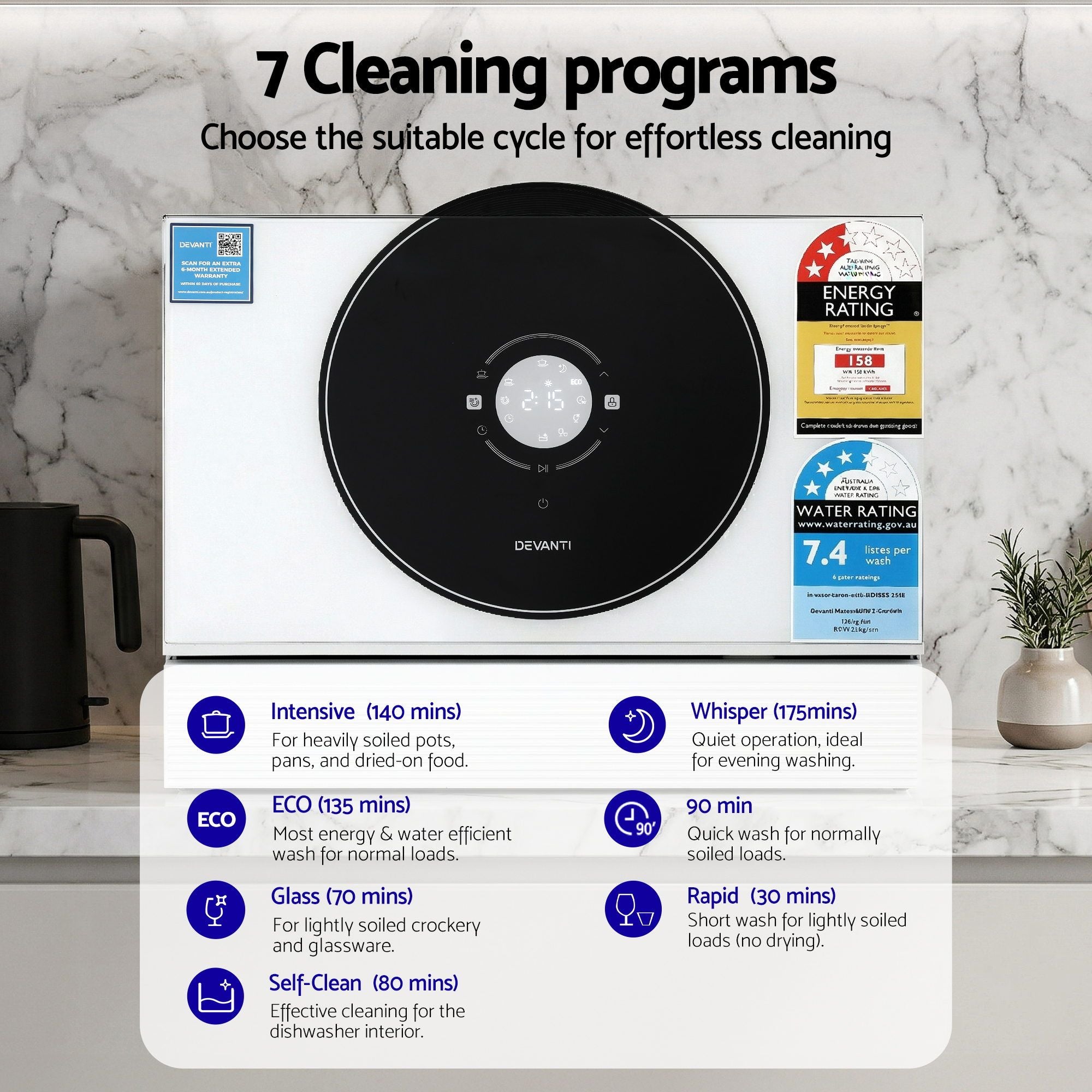 Devanti 6-Place Setting Benchtop Dishwasher 50cm White-Appliances > Kitchen Appliances > Dishwashers-PEROZ Accessories