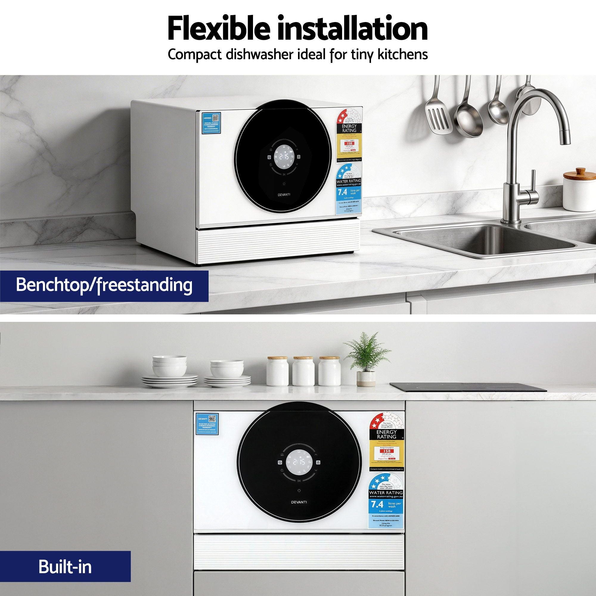 Devanti 6-Place Setting Benchtop Dishwasher 50cm White-Appliances > Kitchen Appliances > Dishwashers-PEROZ Accessories