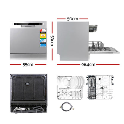 Devanti 8 Place Settings Benchtop Dishwasher Sliver-Appliances &gt; Kitchen Appliances-PEROZ Accessories