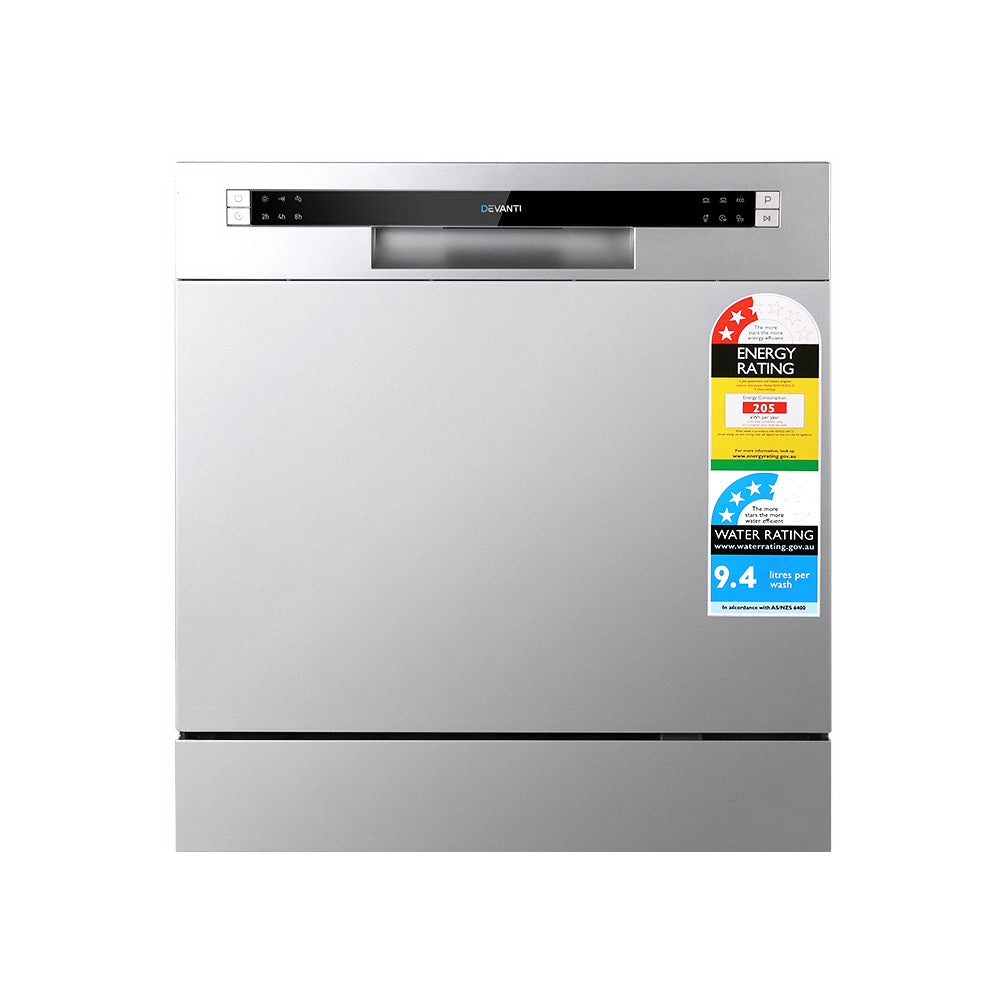 Devanti 8 Place Settings Benchtop Dishwasher Sliver-Appliances &gt; Kitchen Appliances-PEROZ Accessories