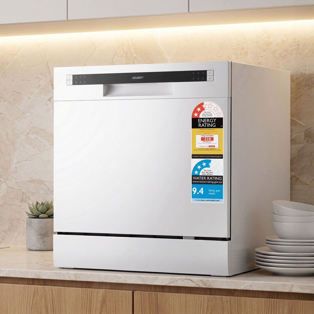 Devanti 8 Place Settings Benchtop Dishwasher White-Appliances > Kitchen Appliances > Dishwashers-PEROZ Accessories