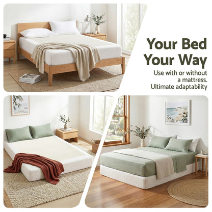 Artiss Compression Bed Frame Double Size No Assembly Vacuum High Density Sponge Boucle Cream White-Furniture > Bedroom > Beds &amp; Bed Frames-PEROZ Accessories